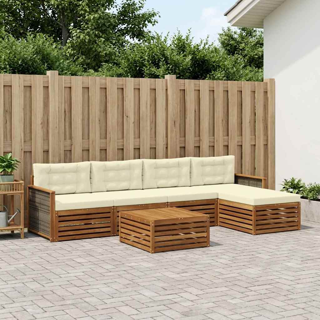vidaXL Zestaw sof na zewnątrz z poduszką 6 pcs Naturalny i Kremowy