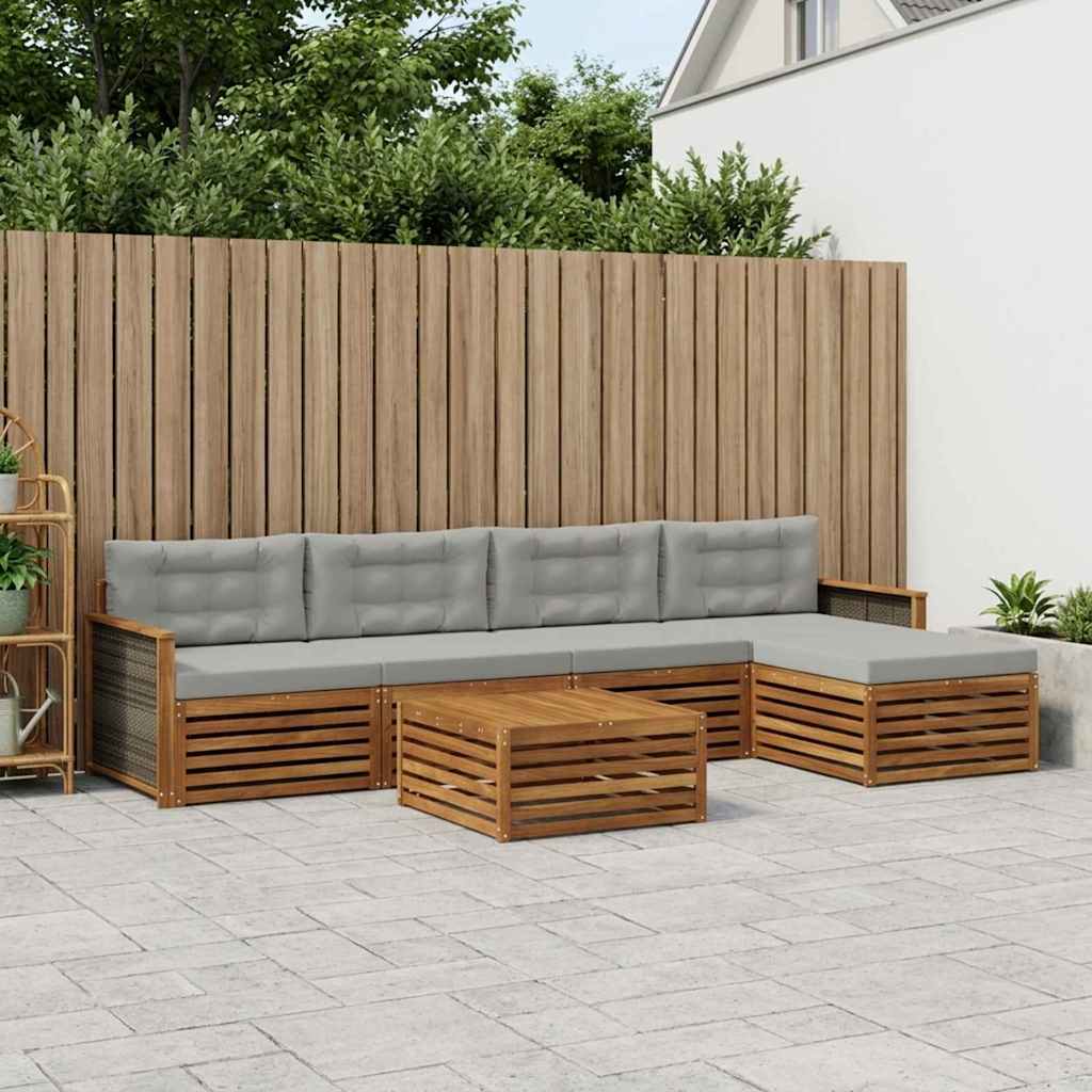 vidaXL Zestaw sof na zewnątrz z poduszką 6 pcs Naturalny i jasnoszary