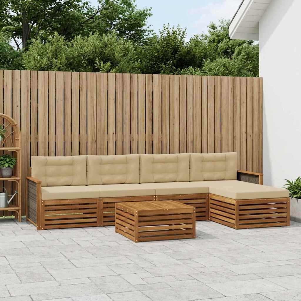 vidaXL Zestaw sof na zewnątrz z poduszką 6 pcs Naturalny i Beżowy