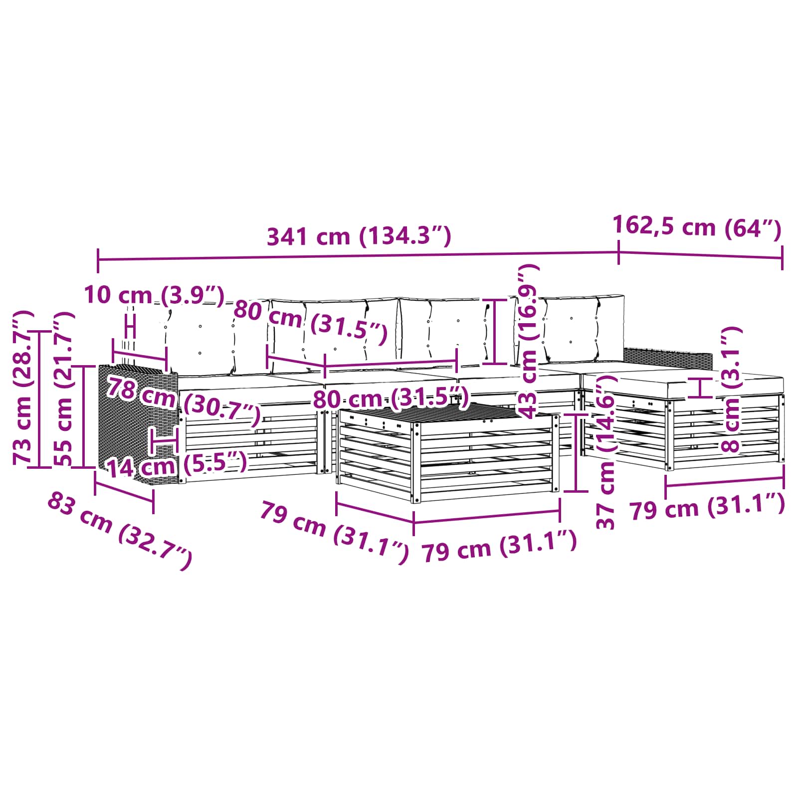 vidaXL Zestaw sof na zewnątrz 6 pcs Naturalny i Kremowy