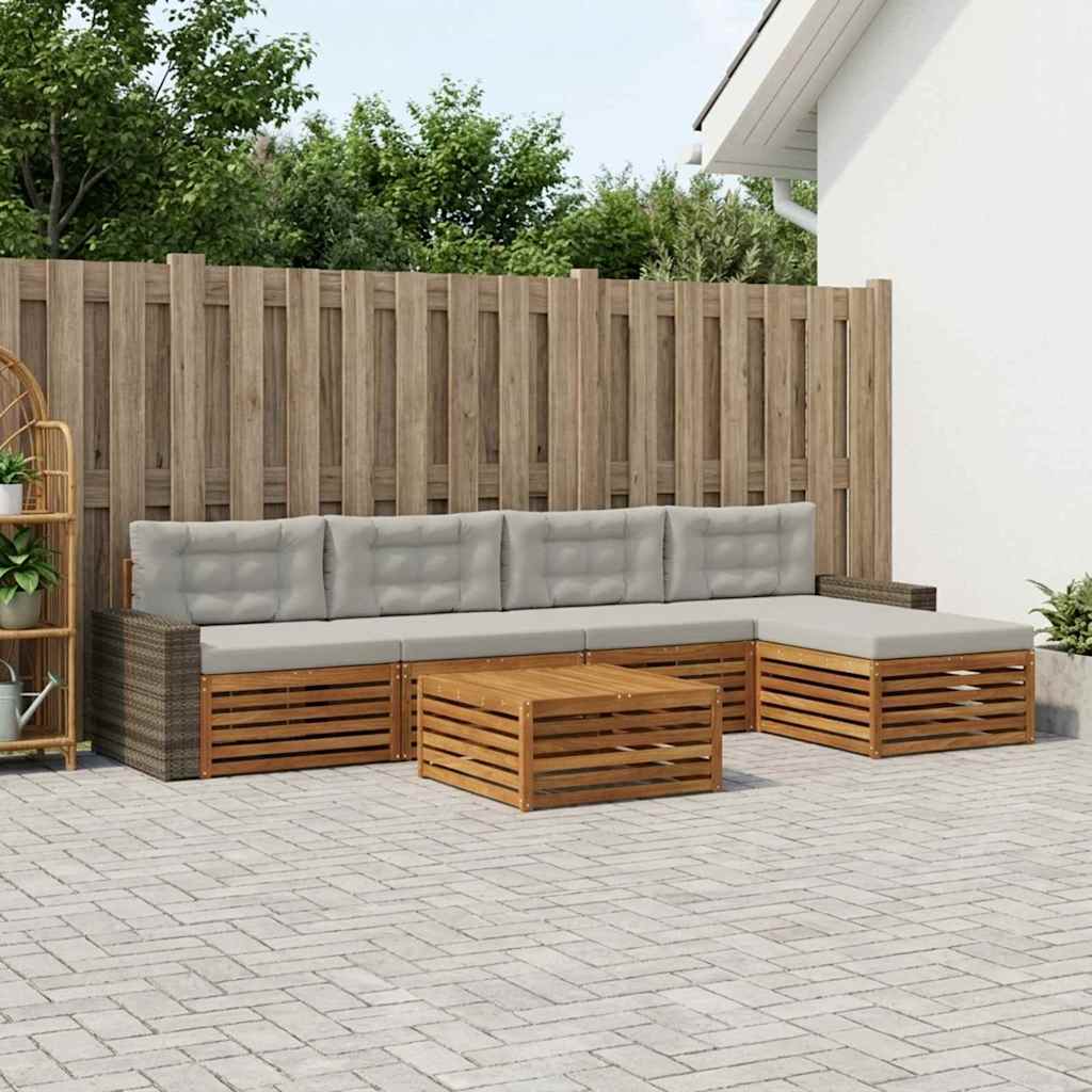 vidaXL Zestaw sof na zewnątrz 6 pcs Naturalny i jasnoszary