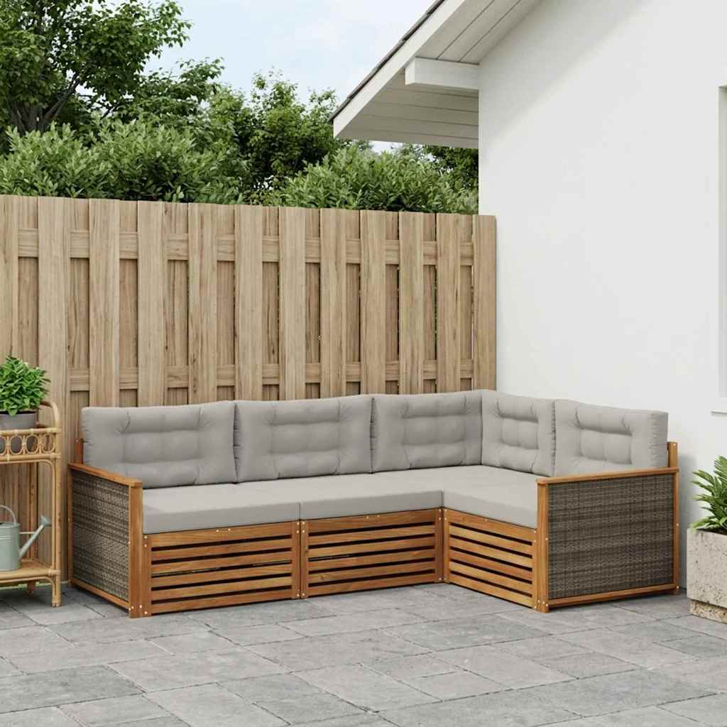 vidaXL Zestaw sof na zewnątrz z poduszką 4 pcs Naturalny i jasnoszary