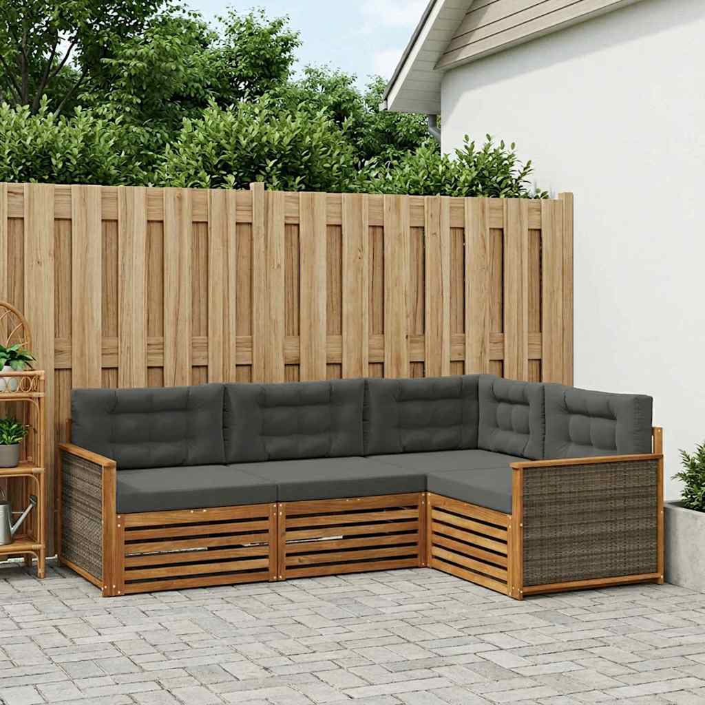 vidaXL Zestaw sof na zewnątrz z poduszką 4 pcs Naturalny i Antracytowy