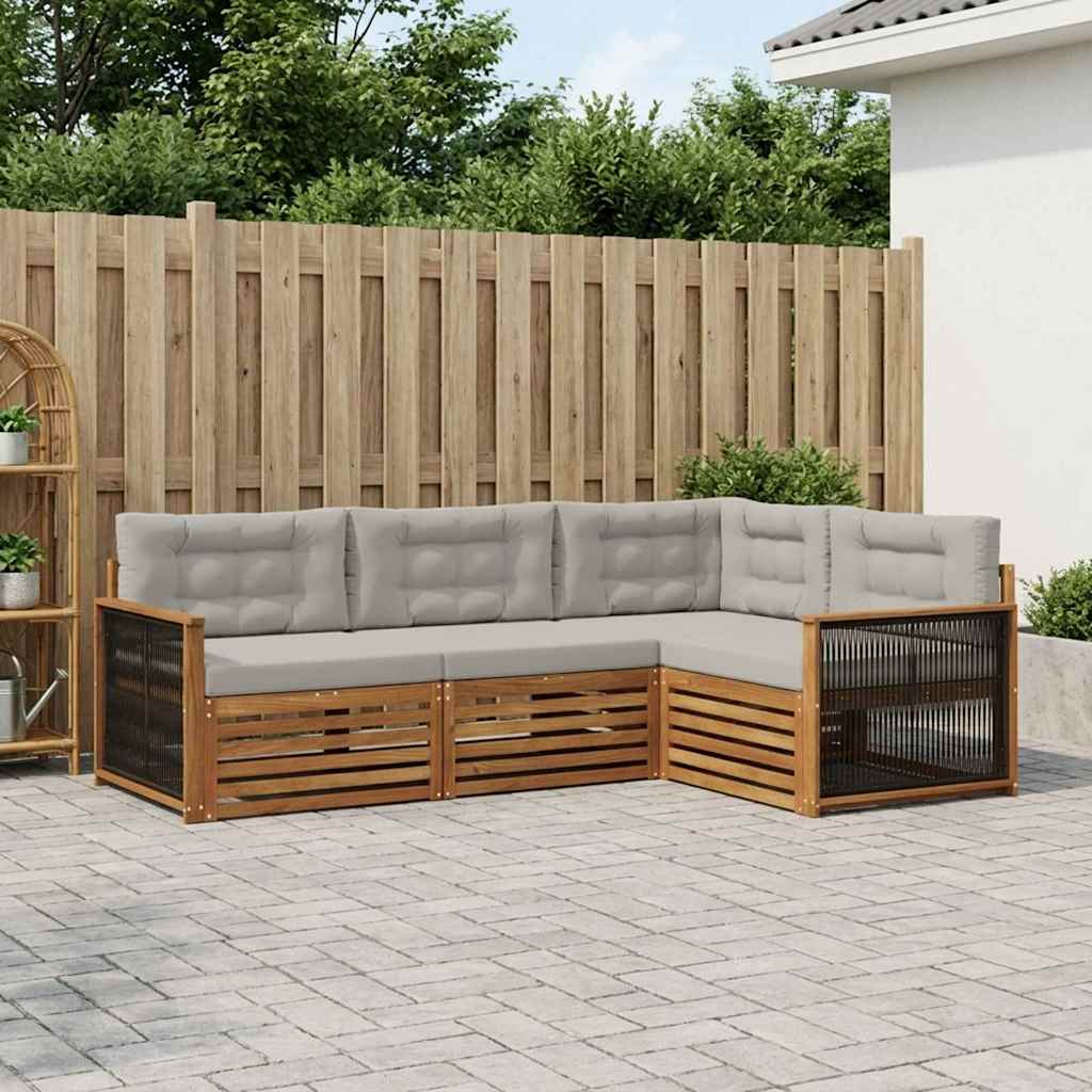 vidaXL Zestaw sof na zewnątrz z poduszką 4 pcs Naturalny i jasnoszary