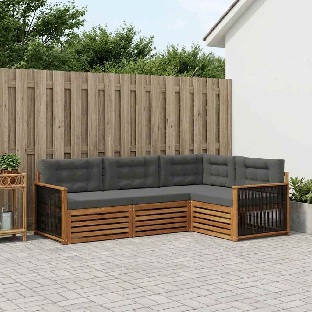 vidaXL Zestaw sof na zewnątrz z poduszką 4 pcs Naturalny i Antracytowy