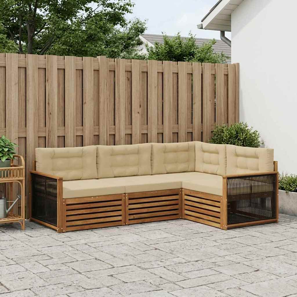 vidaXL Zestaw sof na zewnątrz z poduszką 4 pcs Naturalny i Beżowy
