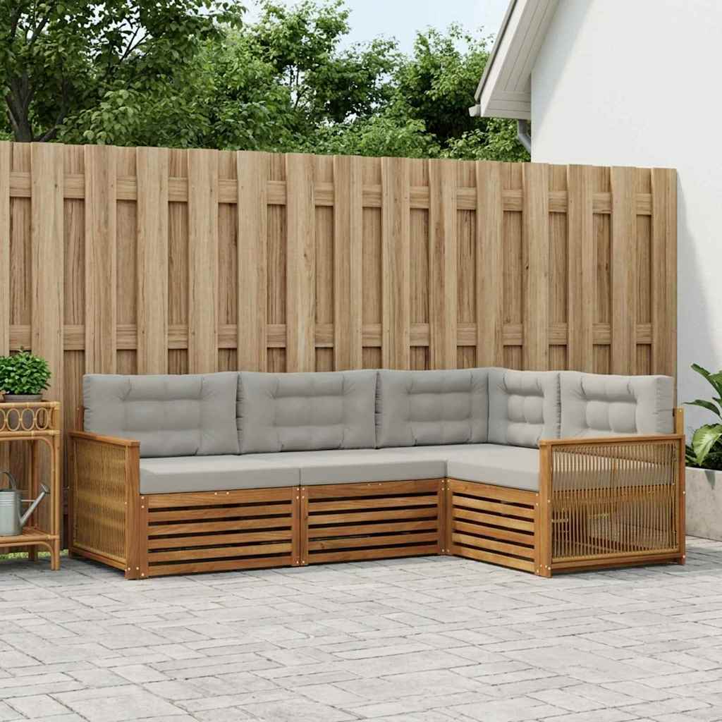 vidaXL Zestaw sof na zewnątrz z poduszką 4 pcs Naturalny i jasnoszary