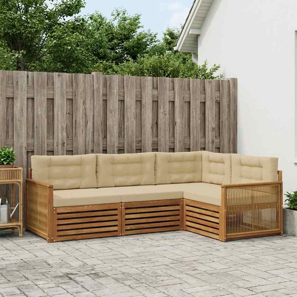 vidaXL Zestaw sof na zewnątrz z poduszką 4 pcs Naturalny i Beżowy
