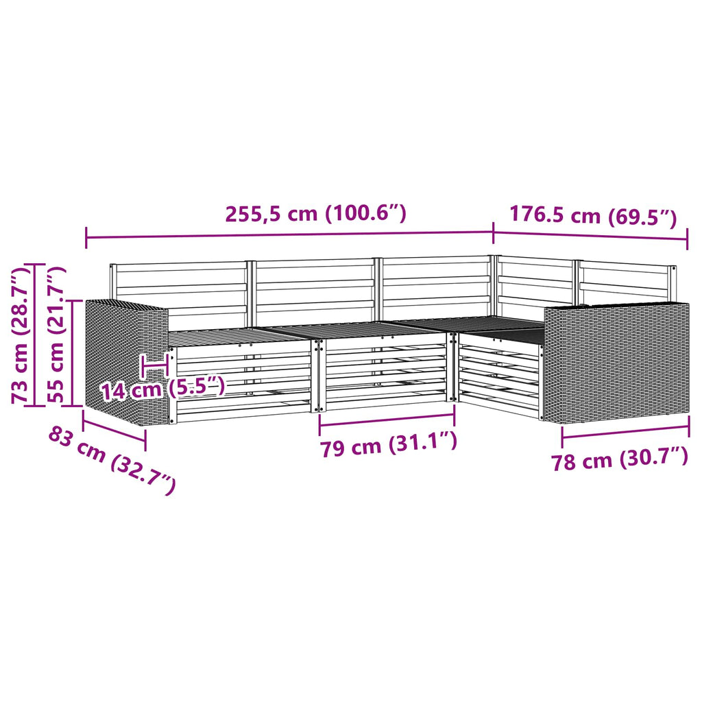 vidaXL Zestaw sof na zewnątrz 4 pcs naturalny 255,5 x 176,5 x 73 cm