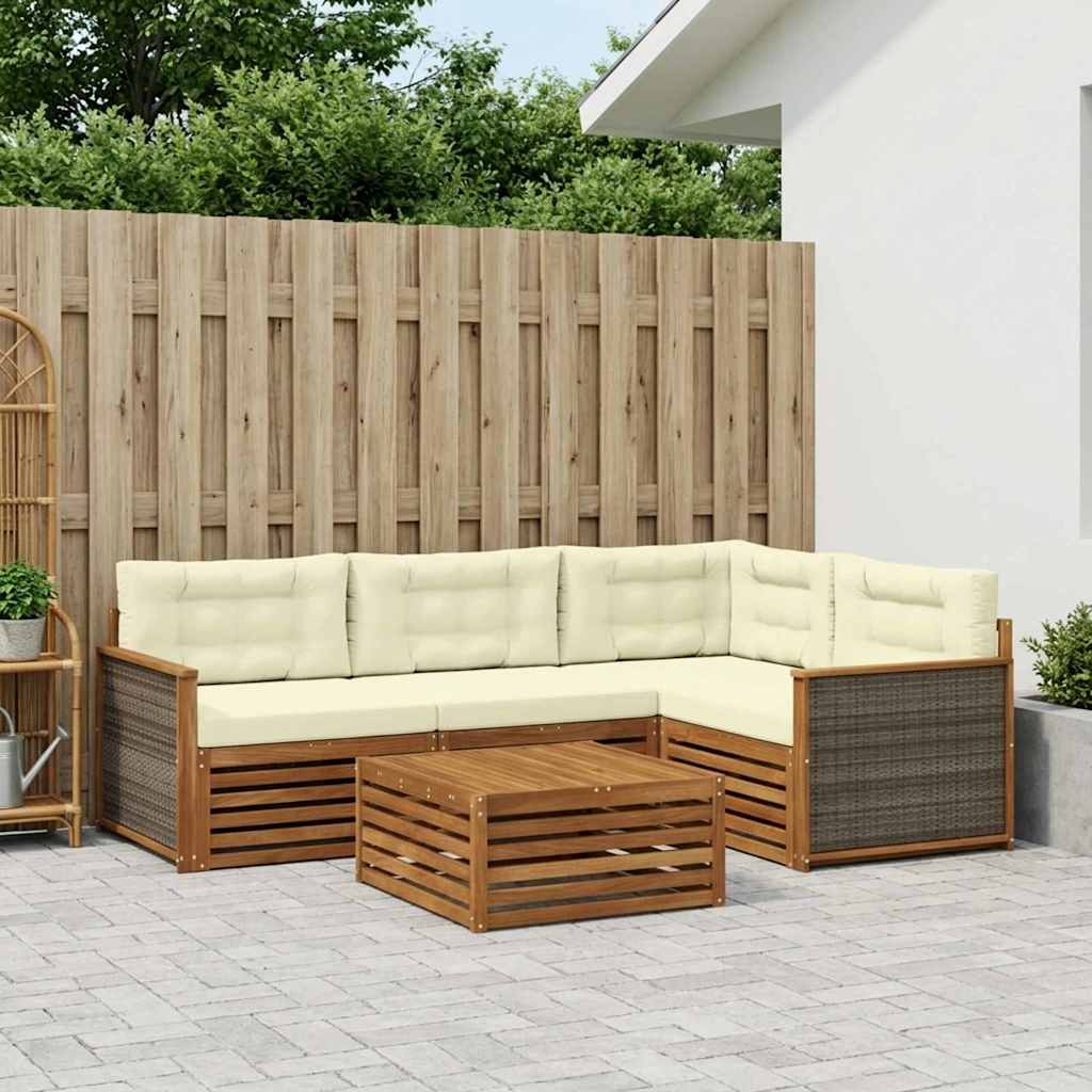 vidaXL Zestaw sof na zewnątrz z poduszką 5 pcs Naturalny i Kremowy