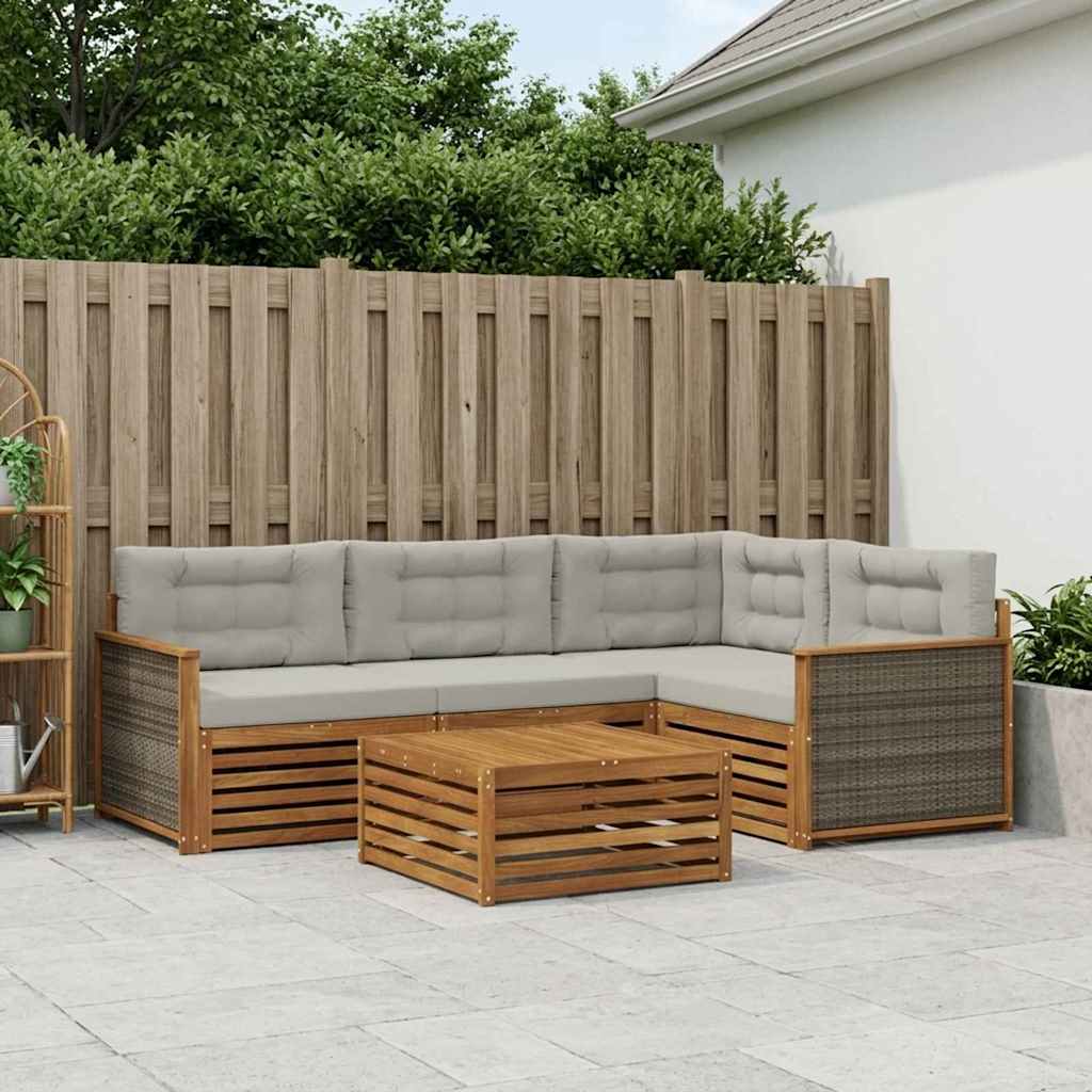 vidaXL Zestaw sof na zewnątrz z poduszką 5 pcs Naturalny i jasnoszary