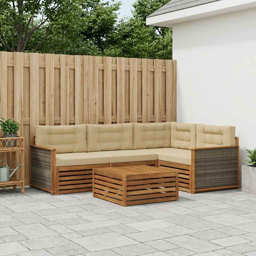 vidaXL Zestaw sof na zewnątrz z poduszką 5 pcs Naturalny i Beżowy