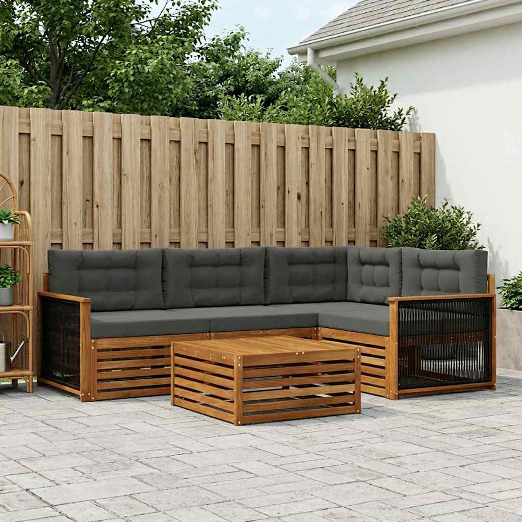 vidaXL Zestaw sof na zewnątrz z poduszką 5 pcs Naturalny i Antracytowy