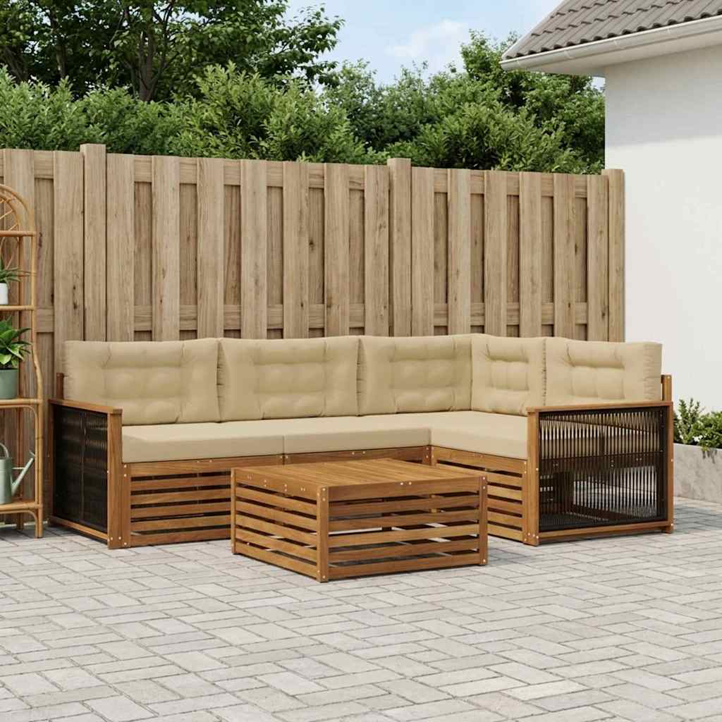 vidaXL Zestaw sof na zewnątrz z poduszką 5 pcs Naturalny i Beżowy