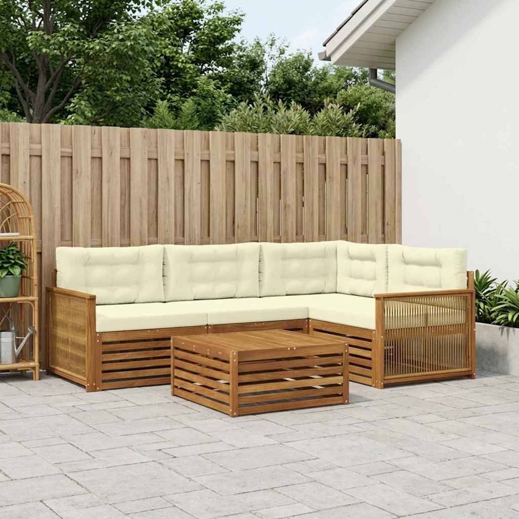 vidaXL Zestaw sof na zewnątrz z poduszką 5 pcs Naturalny i Kremowy