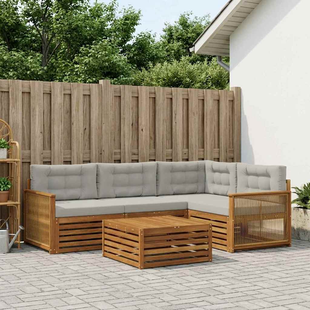 vidaXL Zestaw sof na zewnątrz z poduszką 5 pcs Naturalny i jasnoszary