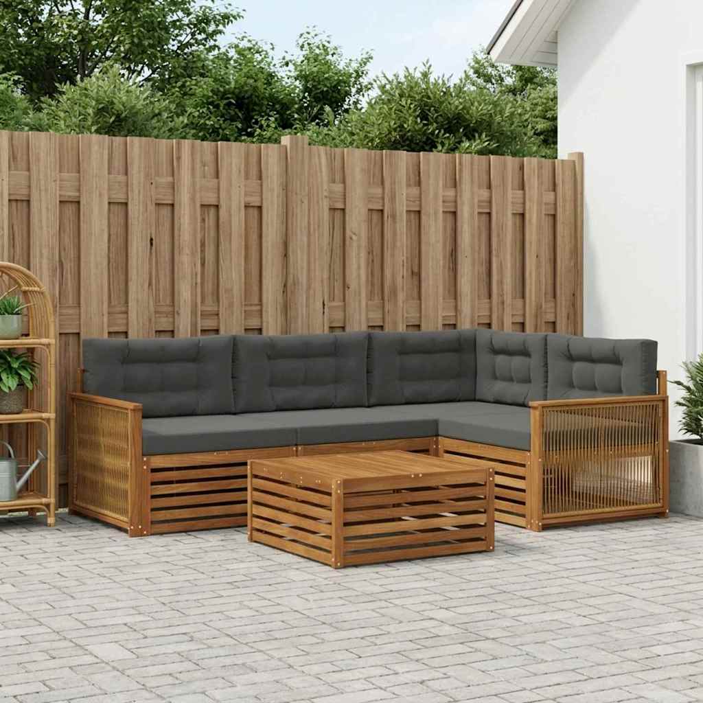 vidaXL Zestaw sof na zewnątrz z poduszką 5 pcs Naturalny i Antracytowy