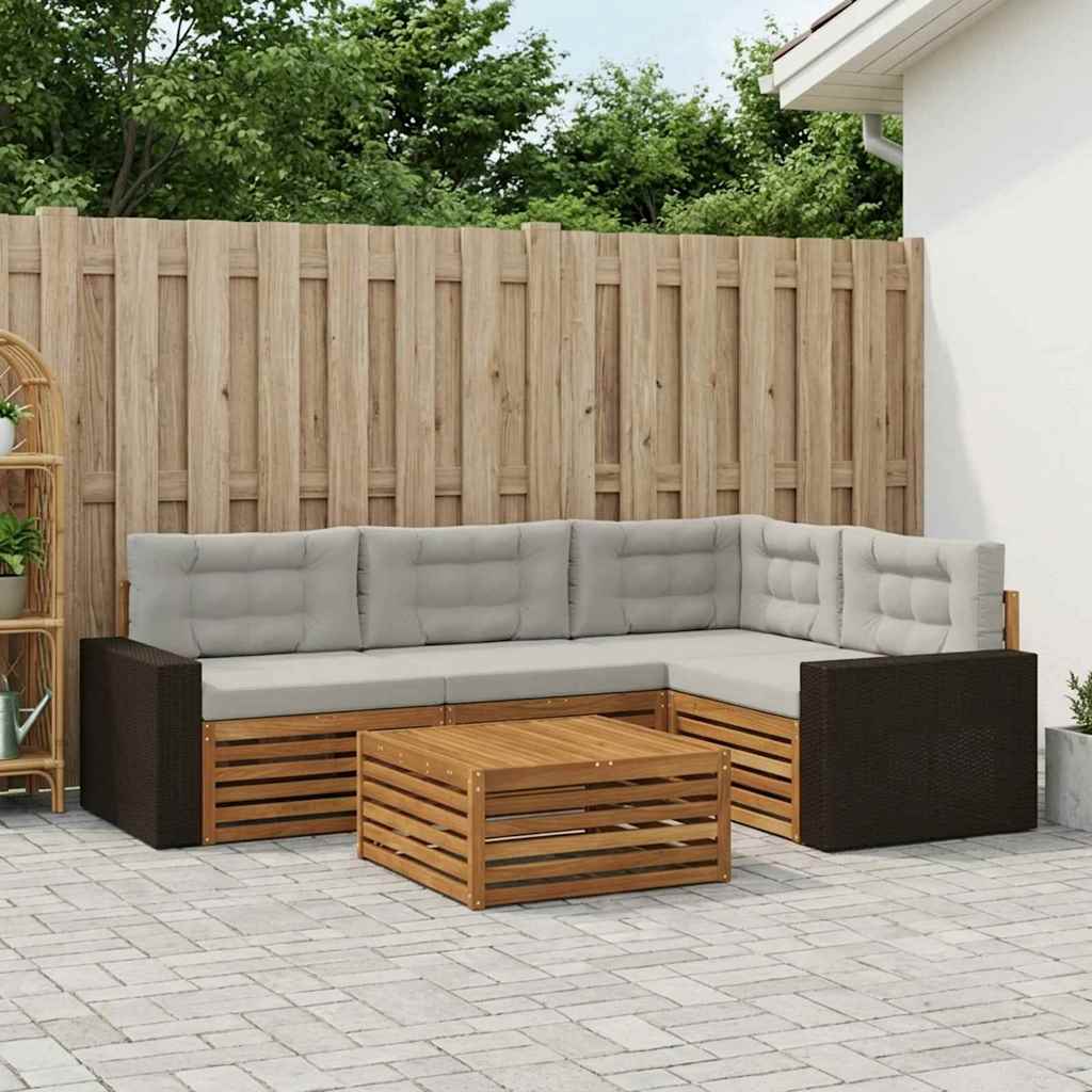 vidaXL Zestaw sof na zewnątrz 5 pcs Naturalny i jasnoszary