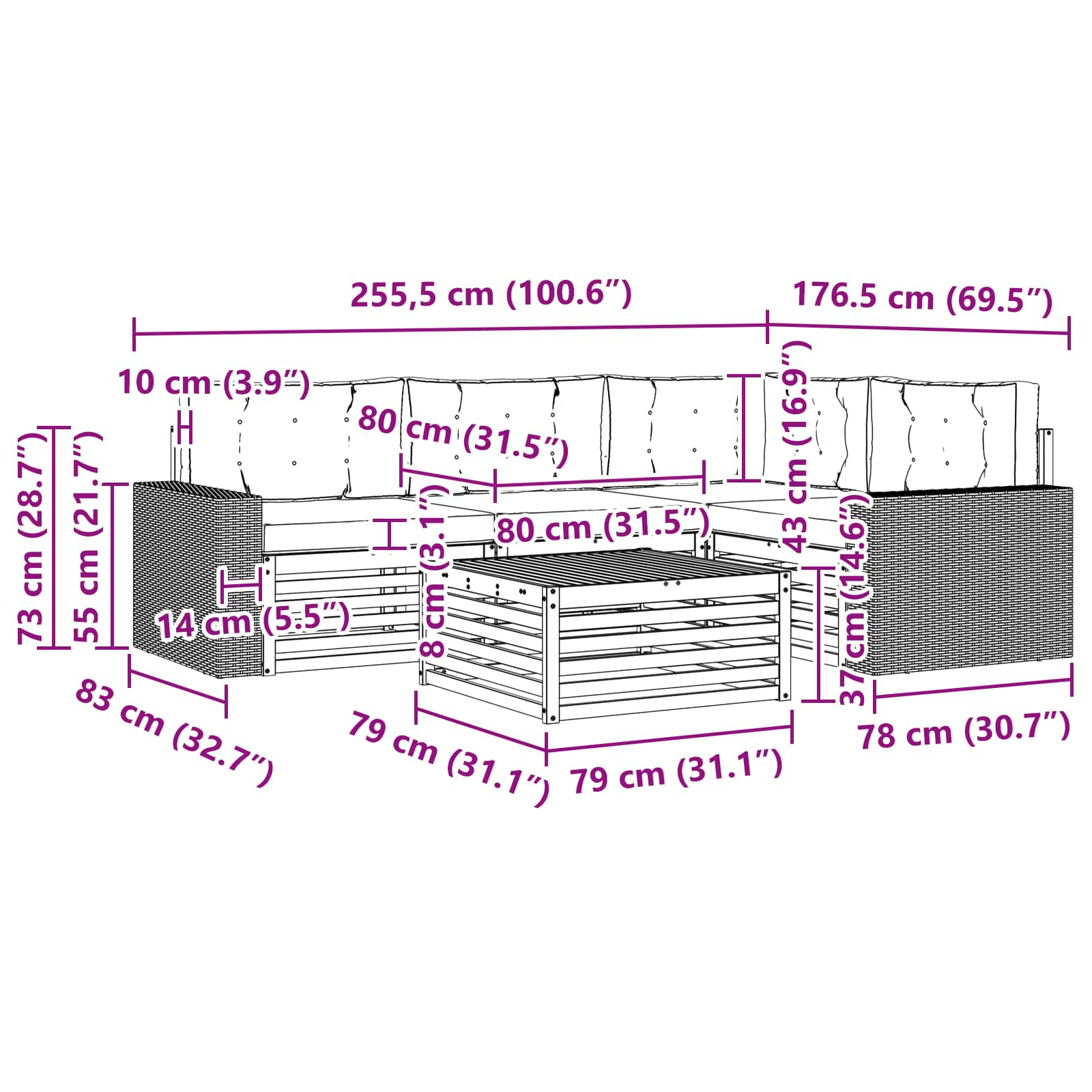 vidaXL Zestaw sof na zewnątrz 5 pcs Naturalny i Beżowy 79 x 79 x 37 cm