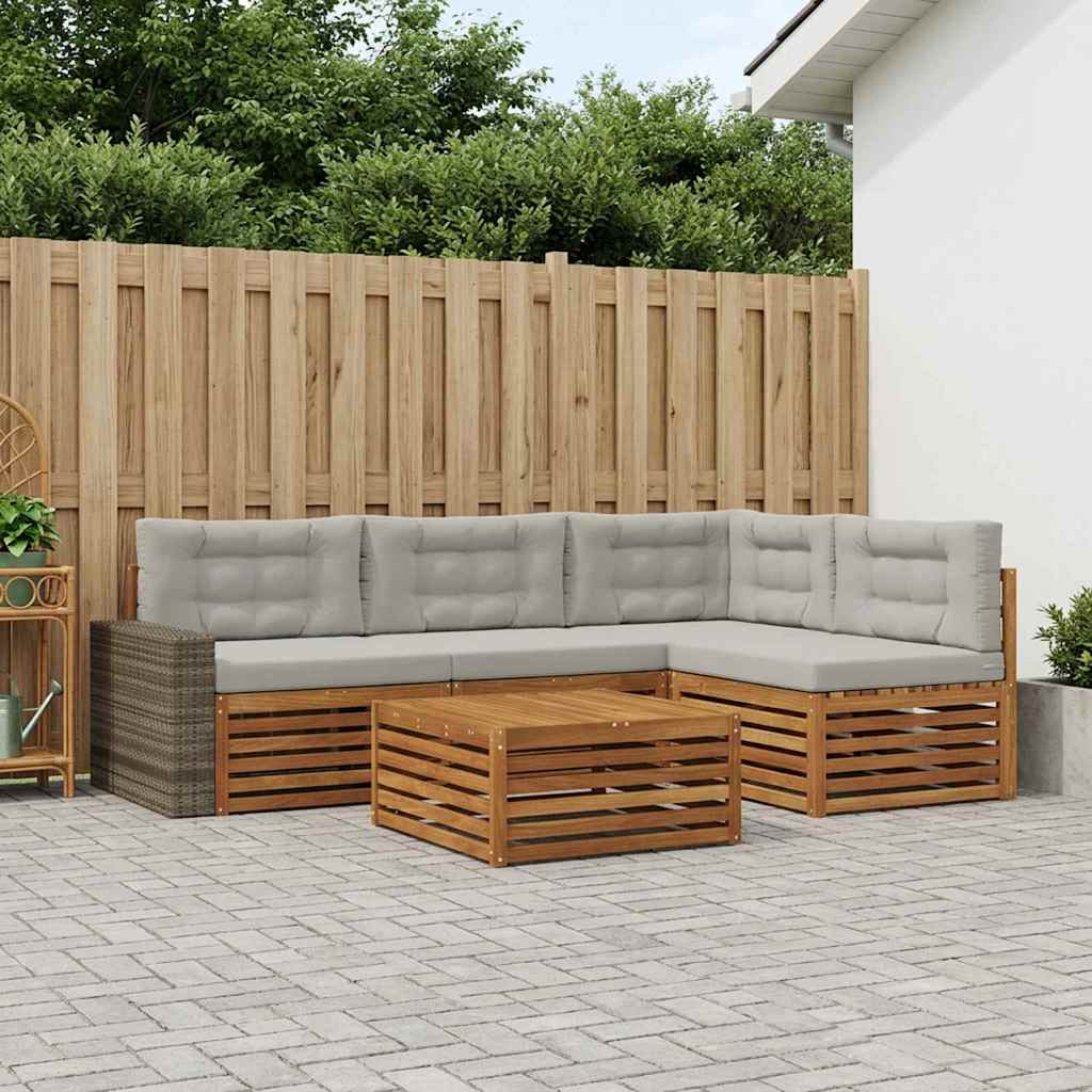 vidaXL Zestaw sof na zewnątrz 5 pcs Naturalny i jasnoszary