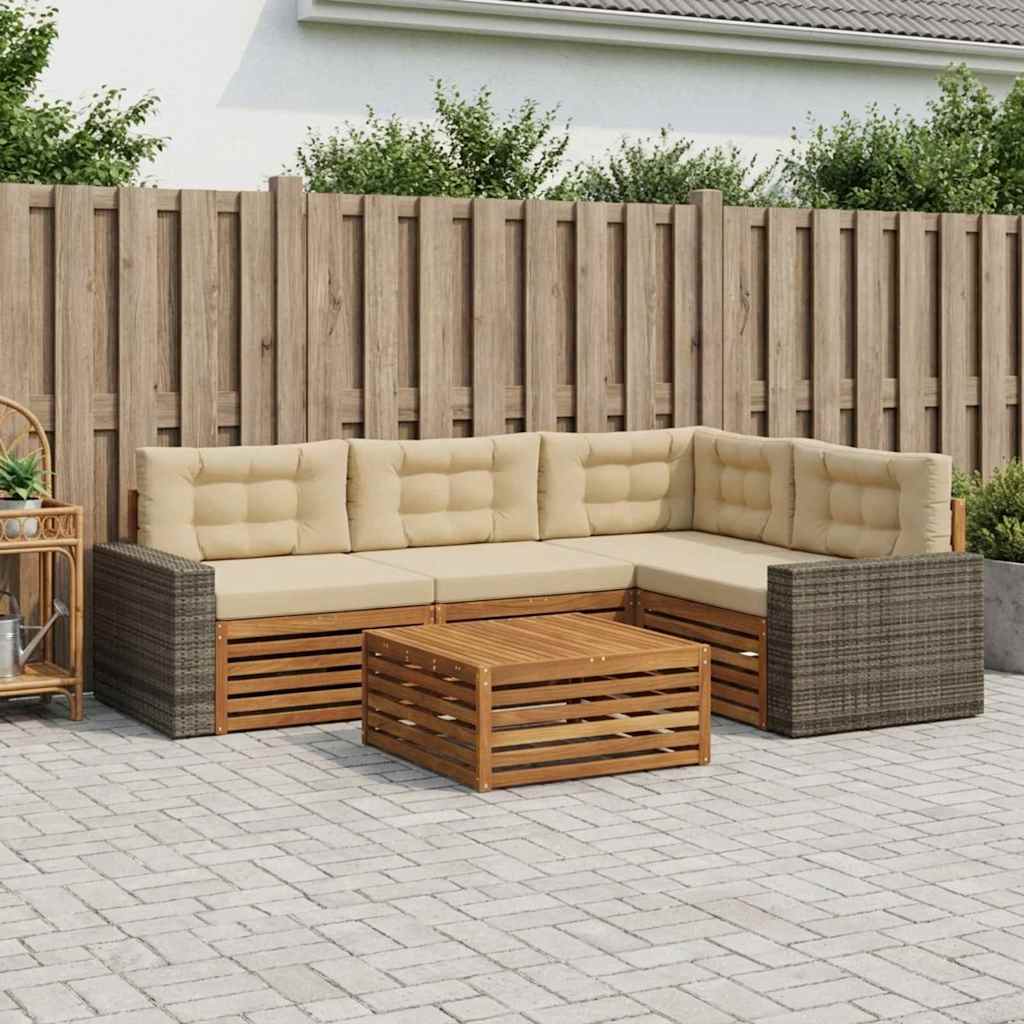 vidaXL Zestaw sof na zewnątrz 5 pcs Naturalny i Beżowy 79 x 79 x 37 cm