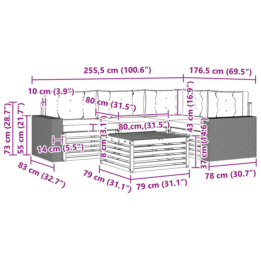 vidaXL Zestaw sof na zewnątrz 5 pcs Naturalny i Beżowy 79 x 79 x 37 cm