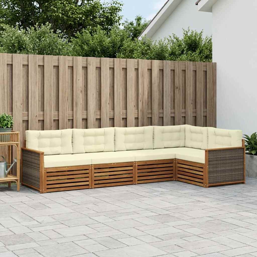 vidaXL Zestaw sof na zewnątrz z poduszką 5 pcs Naturalny i Kremowy
