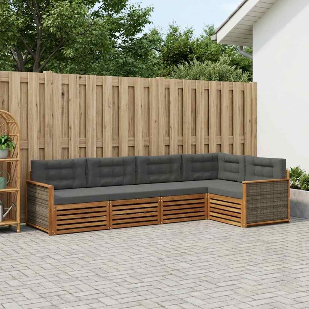 vidaXL Zestaw sof na zewnątrz z poduszką 5 pcs Naturalny i Antracytowy