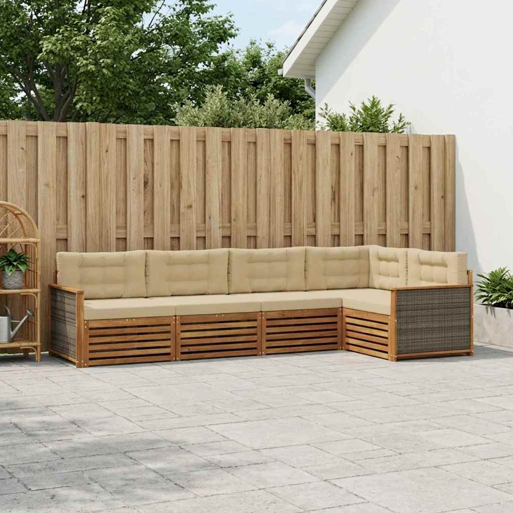 vidaXL Zestaw sof na zewnątrz z poduszką 5 pcs Naturalny i Beżowy