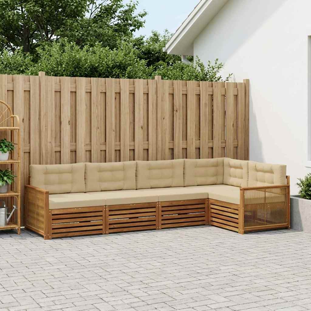 vidaXL Zestaw sof na zewnątrz z poduszką 5 pcs Naturalny i Beżowy