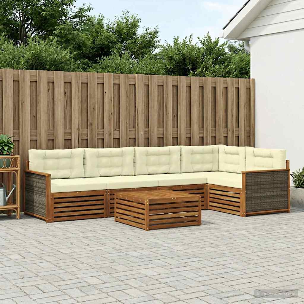 vidaXL Zestaw sof na zewnątrz z poduszką 6 pcs Naturalny i Kremowy