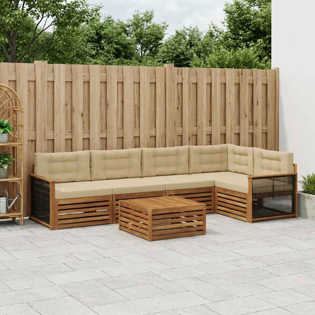 vidaXL Zestaw sof na zewnątrz z poduszką 6 pcs Naturalny i Beżowy