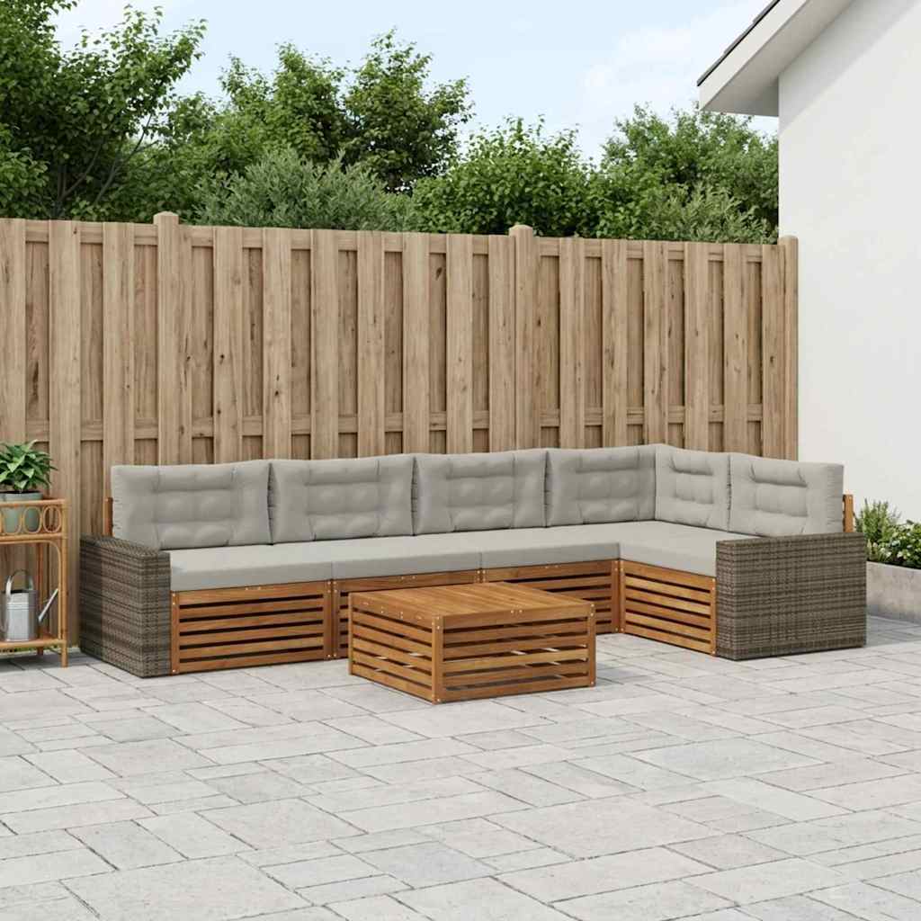 vidaXL Zestaw sof na zewnątrz 6 pcs Naturalny i jasnoszary