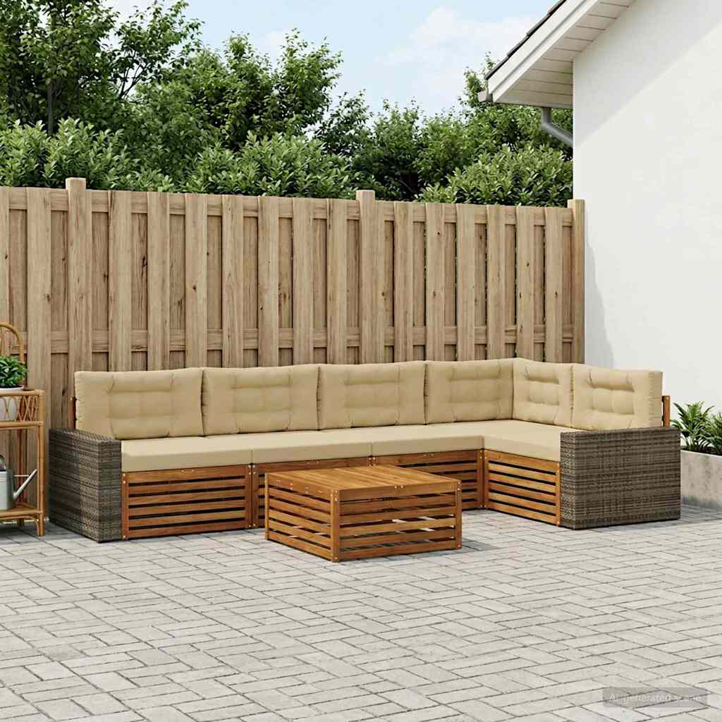 vidaXL Zestaw sof na zewnątrz 6 pcs Naturalny i Beżowy 79 x 79 x 37 cm