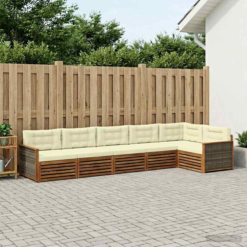 vidaXL Zestaw sof na zewnątrz z poduszką 6 pcs Naturalny i Kremowy