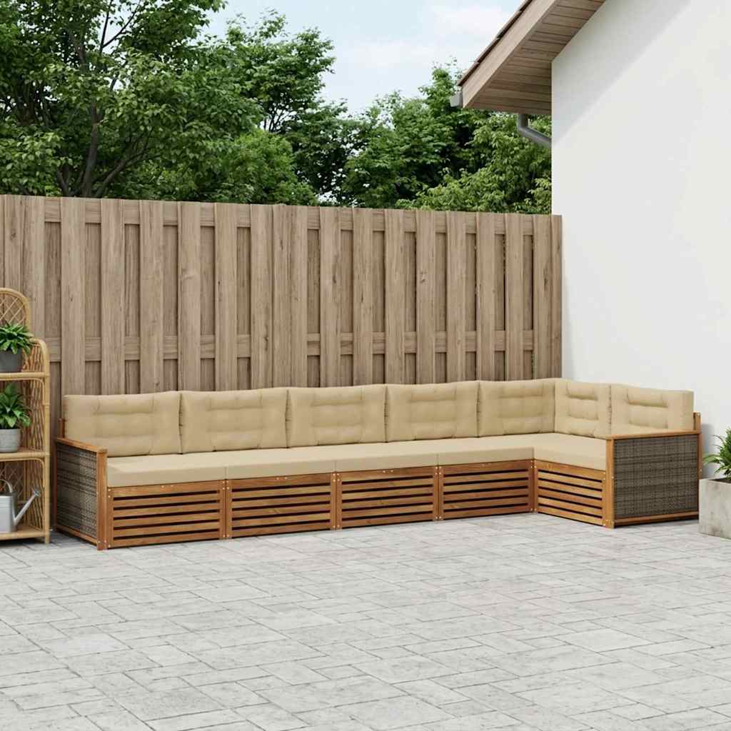 vidaXL Zestaw sof na zewnątrz z poduszką 6 pcs Naturalny i Beżowy