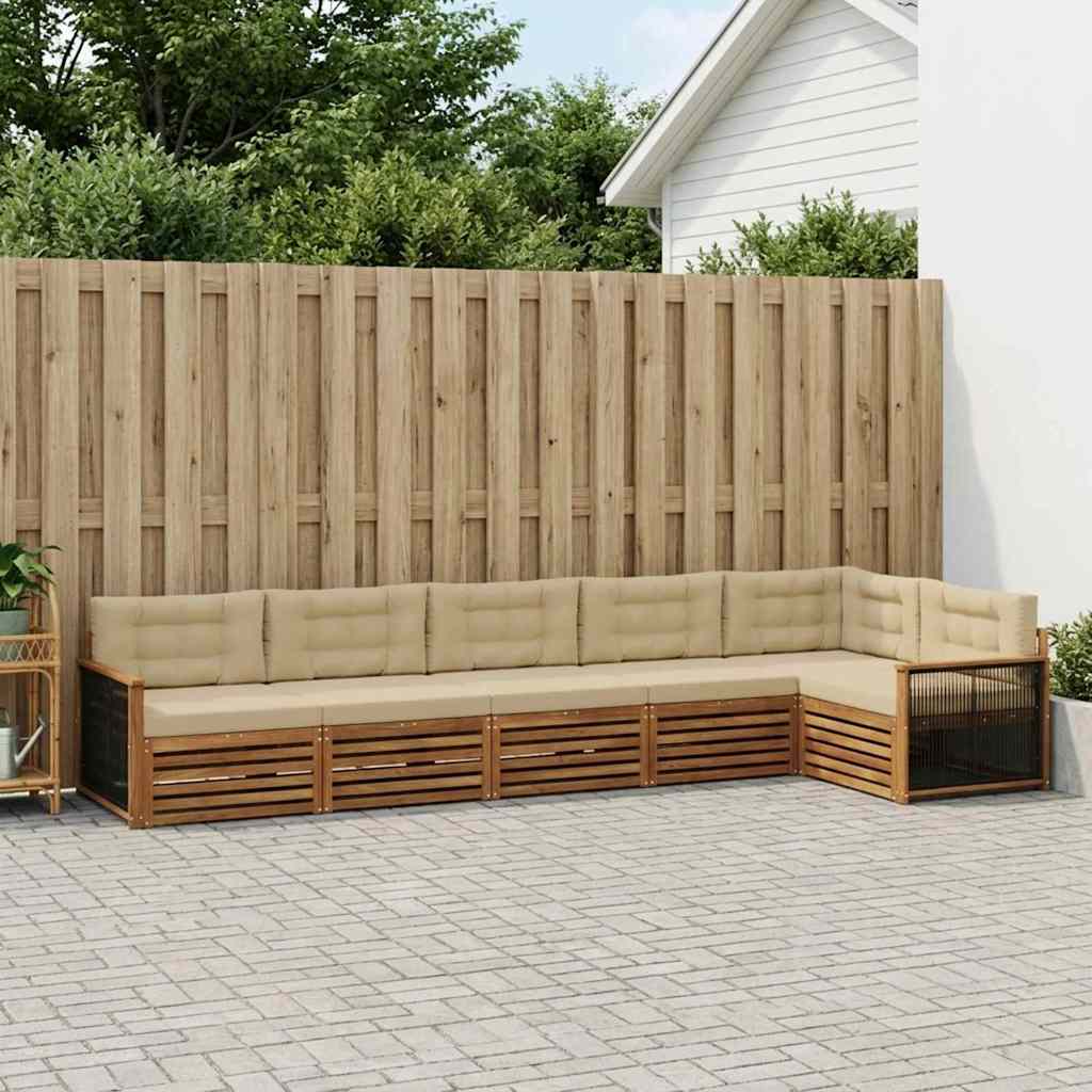 vidaXL Zestaw sof na zewnątrz z poduszką 6 pcs Naturalny i Beżowy