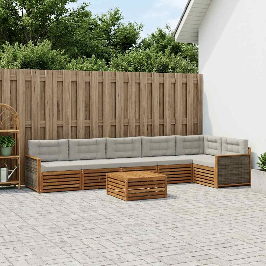 vidaXL Zestaw sof na zewnątrz z poduszką 7 pcs Naturalny i jasnoszary
