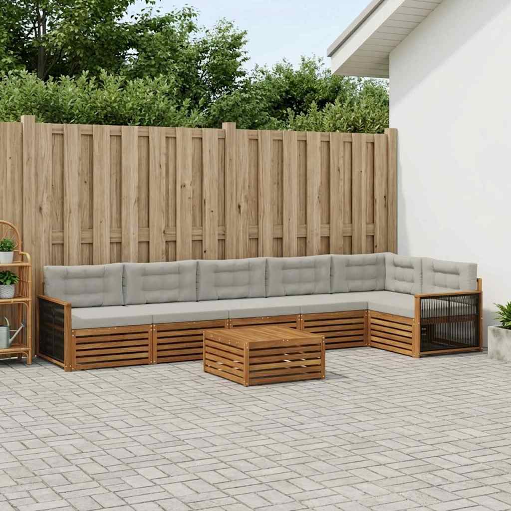 vidaXL Zestaw sof na zewnątrz z poduszką 7 pcs Naturalny i jasnoszary