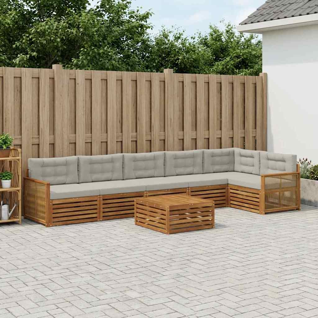 vidaXL Zestaw sof na zewnątrz z poduszką 7 pcs Naturalny i jasnoszary
