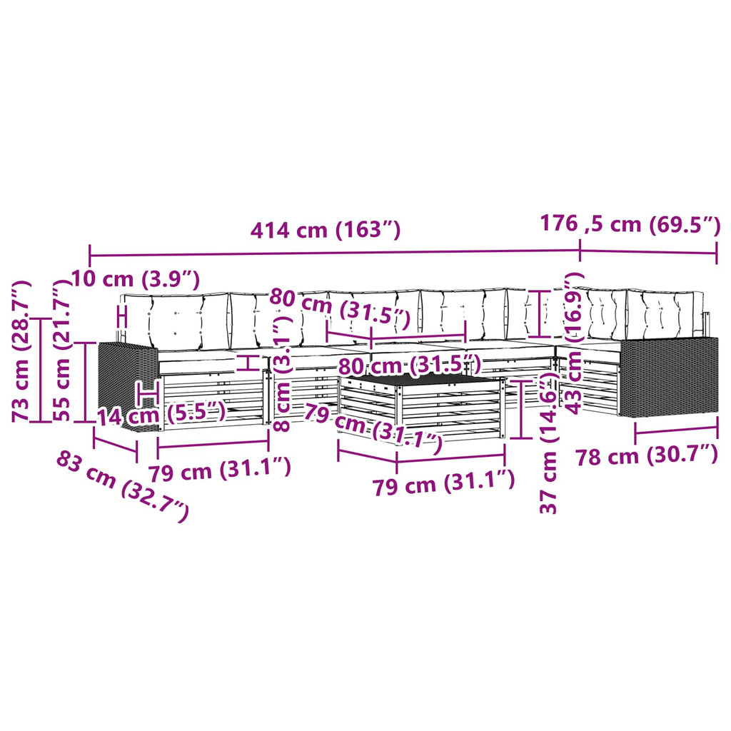 vidaXL Zestaw sof na zewnątrz 7 pcs Naturalny i Beżowy 79 x 79 x 37 cm