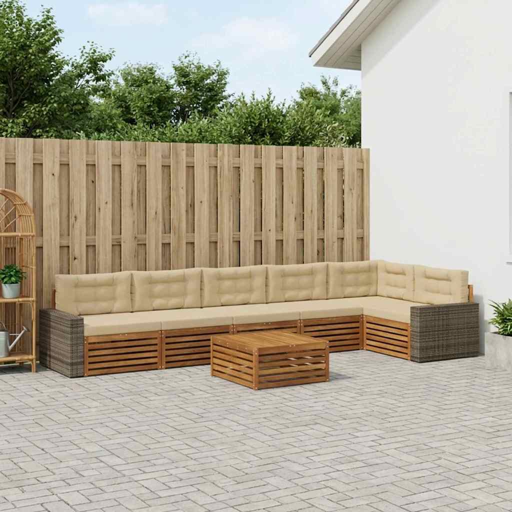 vidaXL Zestaw sof na zewnątrz 7 pcs Naturalny i Beżowy 79 x 79 x 37 cm