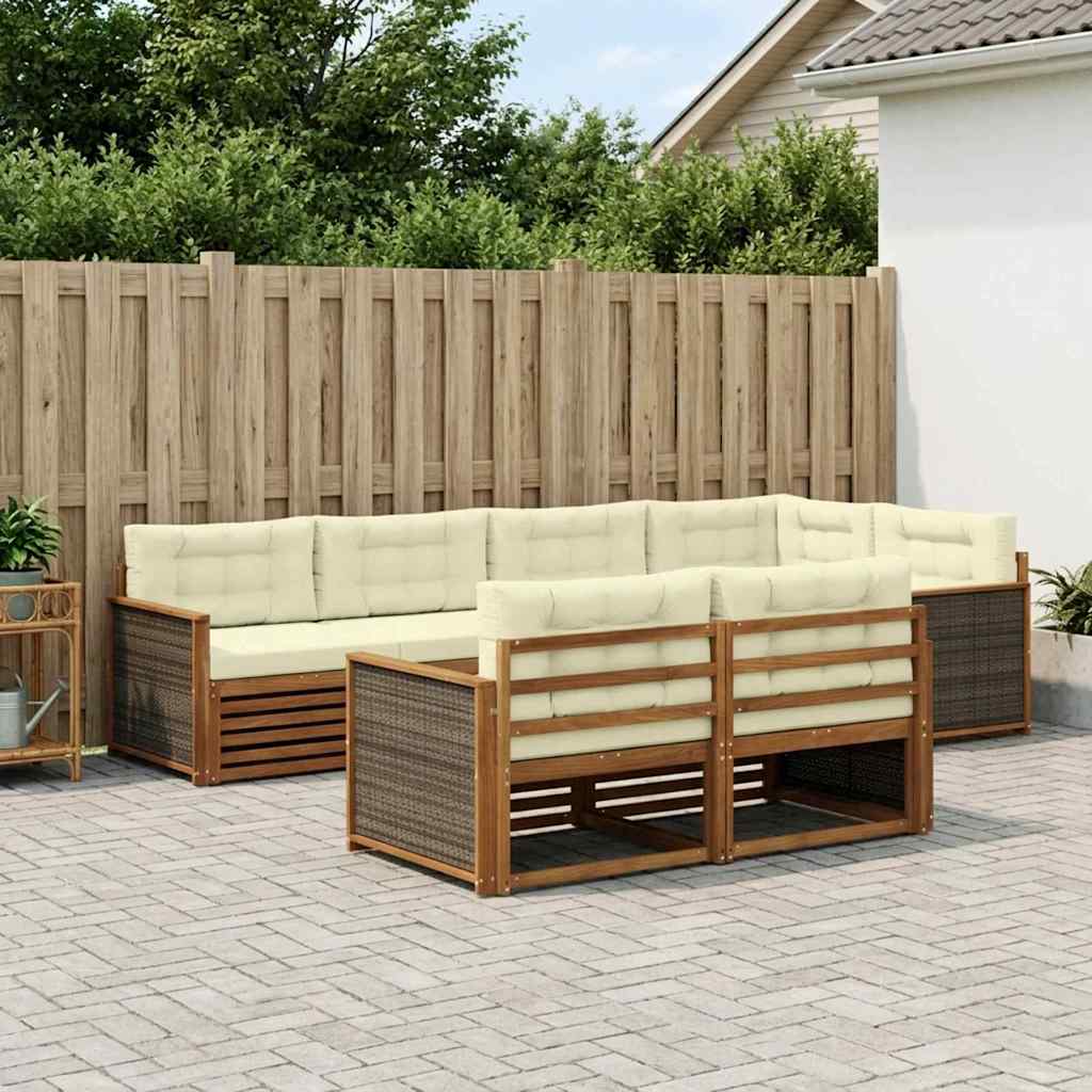 vidaXL Zestaw sof na zewnątrz 7 pcs Naturalny i Kremowy