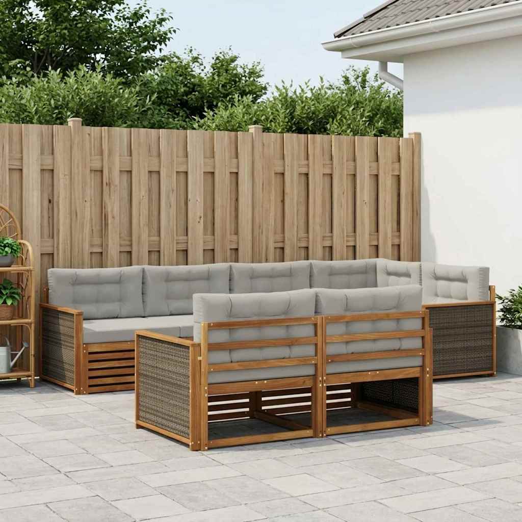 vidaXL Zestaw sof na zewnątrz z poduszką 7 pcs Naturalny i jasnoszary