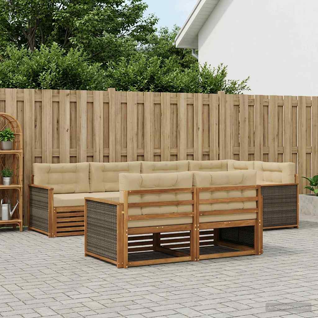 vidaXL Zestaw sof na zewnątrz z poduszką 7 pcs Naturalny i Beżowy