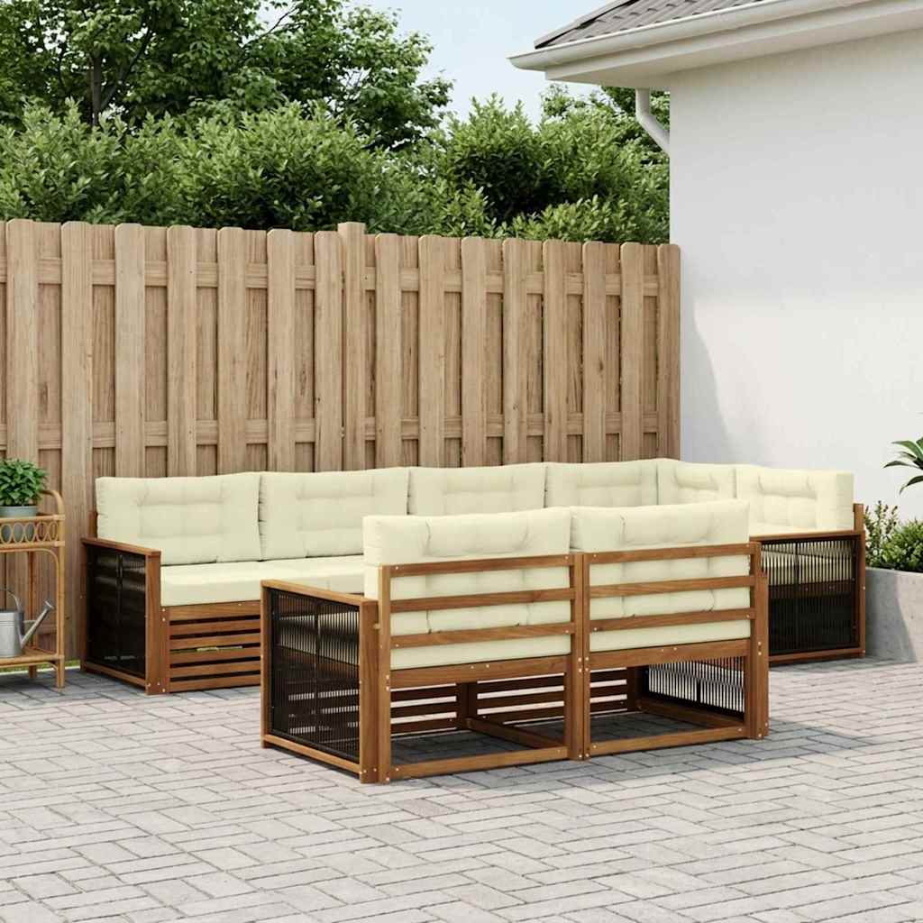 vidaXL Zestaw sof na zewnątrz z poduszką 7 pcs Naturalny i Kremowy