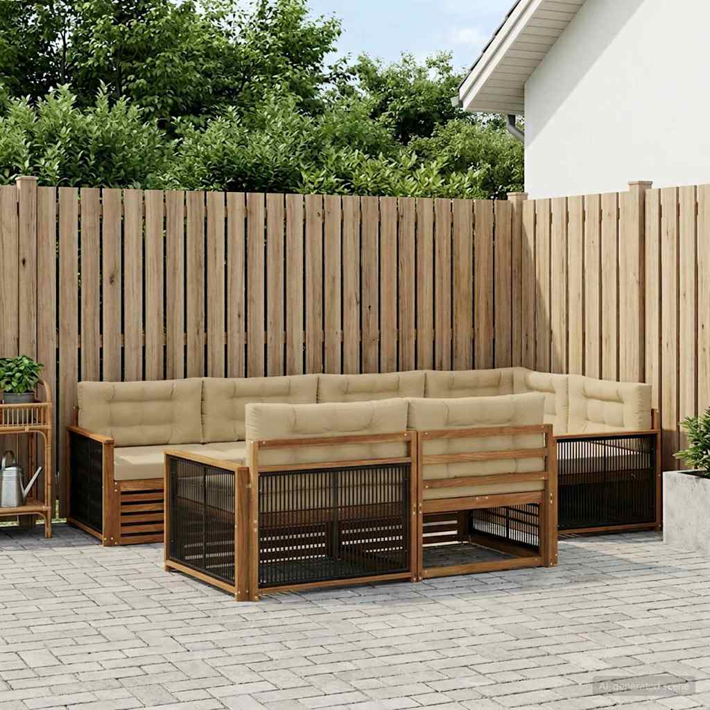 vidaXL Zestaw sof na zewnątrz z poduszką 7 pcs Naturalny i Beżowy