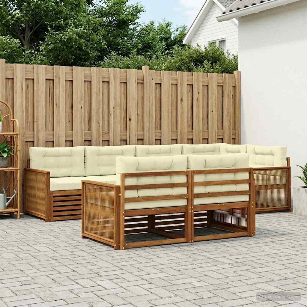 vidaXL Zestaw sof na zewnątrz z poduszką 7 pcs Naturalny i Kremowy