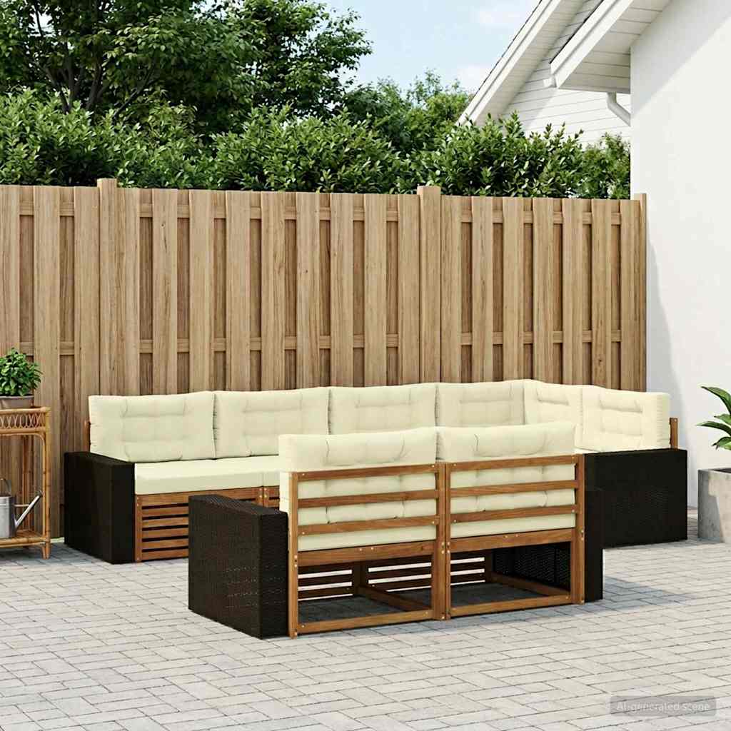 vidaXL Zestaw sof na zewnątrz z poduszką 7 pcs Naturalny i Kremowy