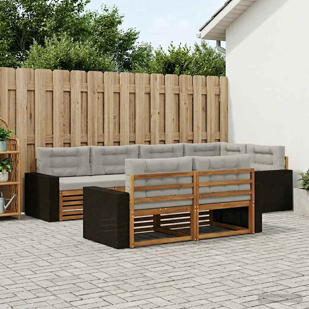 vidaXL Zestaw sof na zewnątrz z poduszką 7 pcs Naturalny i jasnoszary
